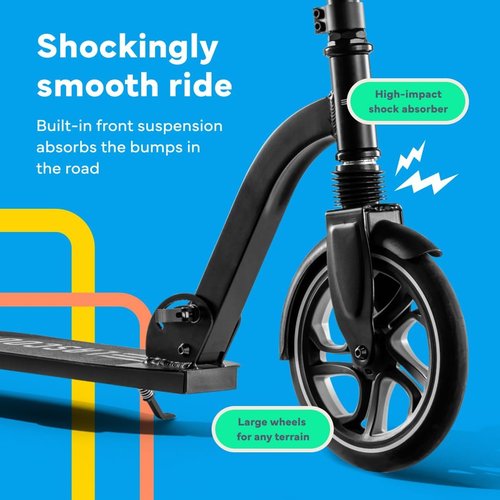 LaScoota Kick Scooter - Adjustable Handlebar, Lightweight & Foldable | Large 8" Urethane Wheels, 220lbs Max Load