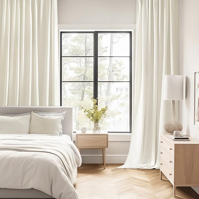 MIULEE Cream Back Tab Blackout Curtains 120 Inch Long 2 Panels Set