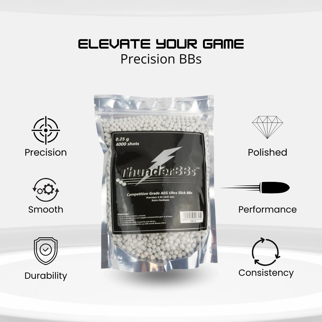 TBB 0.25G Airsoft BBs - Competition Grade, White | 4000 Rounds Per Bag