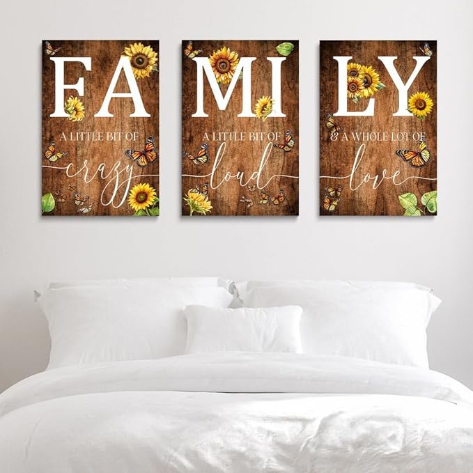 GUBIYU Farmhouse Family Wall Art Set of 3, Rustic Family Wall Decor