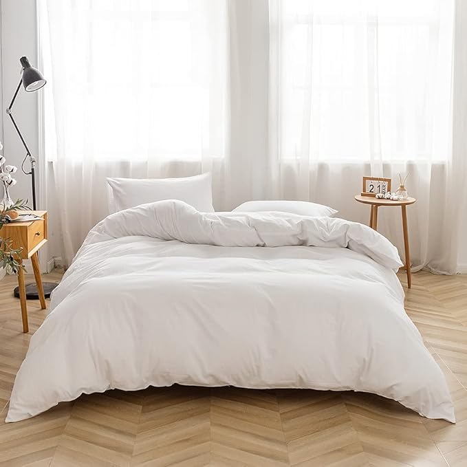 FACE TWO FACE Bedding Duvet Cover Set100% Washed Cotton Duvet Cover Linen Like Textured Breathable Durable Soft Comfy (Twin, White)