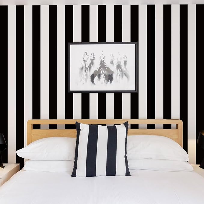 Jeweluck Black and White Wallpaper Peel and Stick Wall Paper 17.7”x393.7” Black