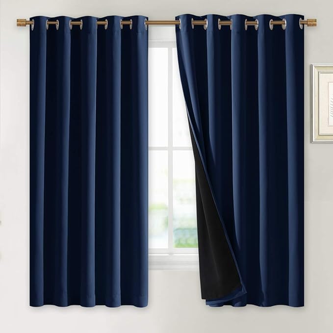 NICETOWN 100% Blackout Curtain Panels, Thermal Insulated Black Liner Curtains