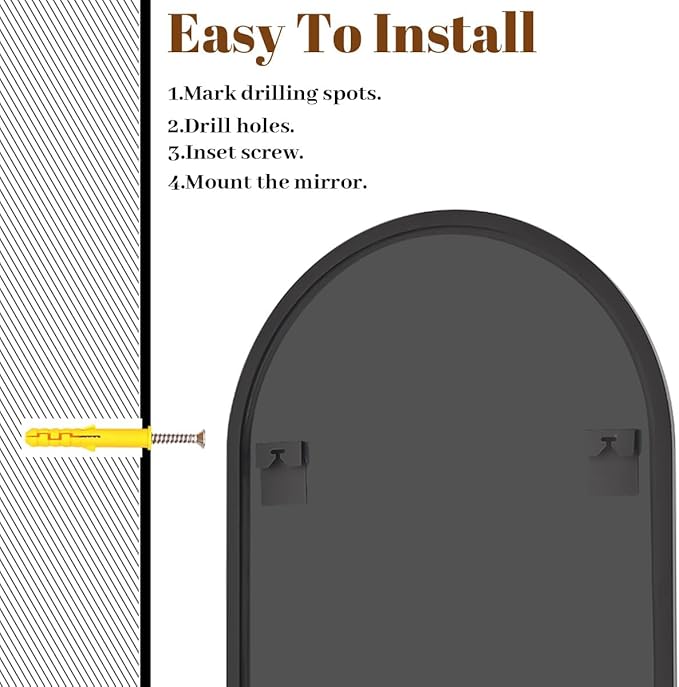 VooBang Arched Wall Mirror, 30 x 38 inch Arch Bathroom Mirror, Wall Mounted