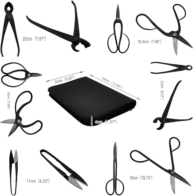 Gardening Bonsai Tool Sets 15pcs Carbon Steel Garden Plant Trimming Kit Scissor Cutter Shear Heavy Duty Nylon Case Outdoor Entrenching Tools