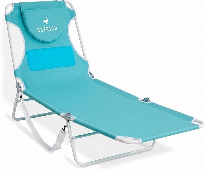 Ostrich the Ladies Comfort Lounger with Chest Support, Foldable and Portable Reclining Outdoor Patio Beach Lawn Camping Pool Tanning Chair, Aqua