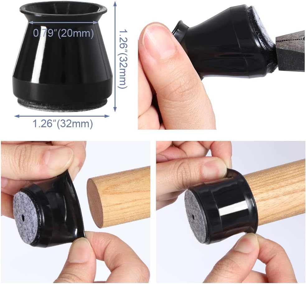BUMACO 20Pcs Chair Leg Floor Protectors Chair Leg Protectors for Hardwood Floors Silicone Pads Covers to Protect Floors Black-20 Pcs Universal S(15/16" to 1-5/16")