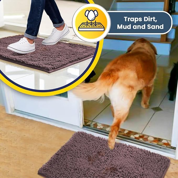 Muddy Mat® | Super Water Absorbent Door Mat Indoor, Microfiber Quick Dry Chenille Entryway Rug, Slip Resistant Front Door Mat, Indoor Mats for Entryway, Machine Washable Pet Rug, Plum 24" x 40"