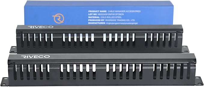 RIVECO 2PCS 1U Cable Management for Racks & Server Cabinets Managing Cord & Wire, Cable Raceway for 19” Rack Mount 24 Slots Large 2.8 Inches Capacity Black