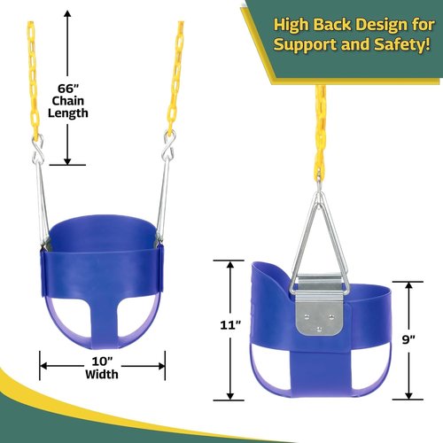 Eastern Jungle Gym Heavy-Duty Toddler Swing Seat - High Back Design with Coated Chains | Blue
