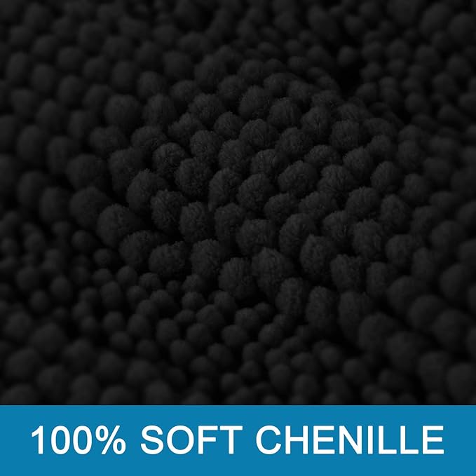 H.VERSAILTEX Bath Mats for Bathroom Non Slip Extra Thick Chenille Striped Bath Rug 24" x 36" Absorbent Non Skid Fluffy Soft Shaggy Rugs Washable Dry Fast Plush Mats for Indoor, Bath Room, Tub - Black