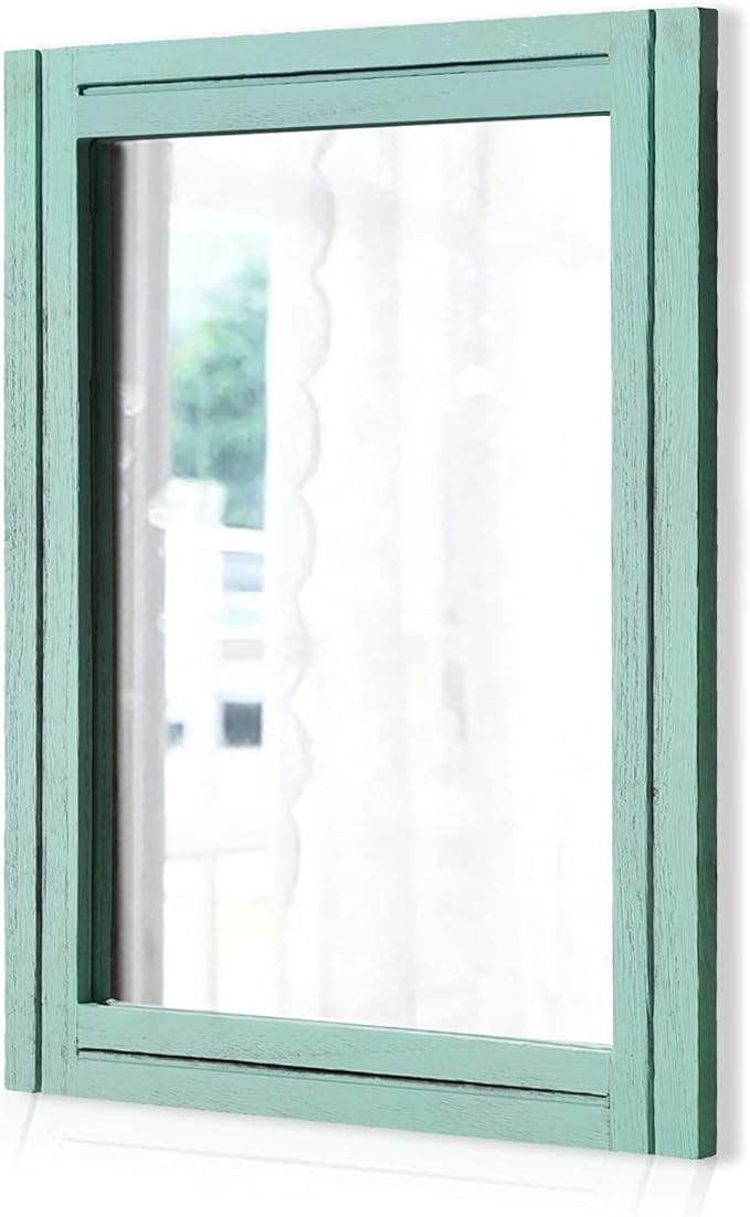 AAZZKANG Wood Framed Wall Mirror Large 65 x 45 cm Rectangle Rustic Vanity