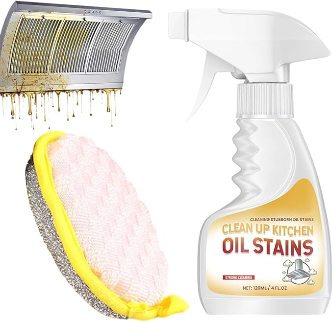 Heavy-Duty Kitchen Degreaser Foam Cleaner, Powerful Kitchen Degreaser Spray & Dual Side Scrub Sponge Set Grease Remover for Stove Range Hood (1, Standard)