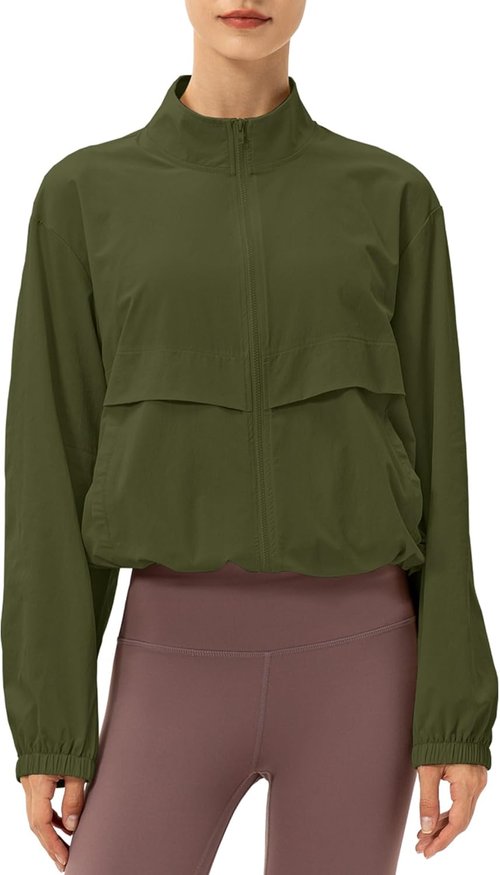 Locachy Women's Athletic Jacket - Lightweight Zip-Up with Stand Collar | Windproof & Sun Protection