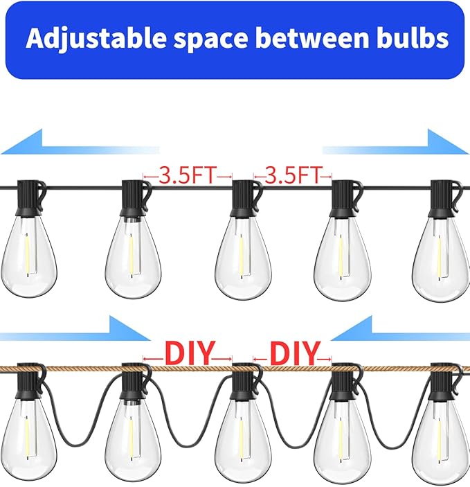 luckystyle 30FT LED Outdoor String Lights with 10+1 Edison Shatterproof Waterproof Bulbs, 2700K Commercial Grade Patio Lights, Heavy Duty Outside Hanging Outdoor Lights for Garden Porch Deck Decor