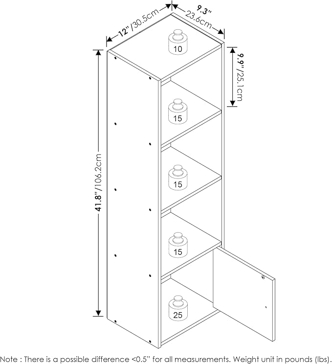 Furinno Luder Shelf Bookcase with 1 Door Storage Cabinet, Blackwood