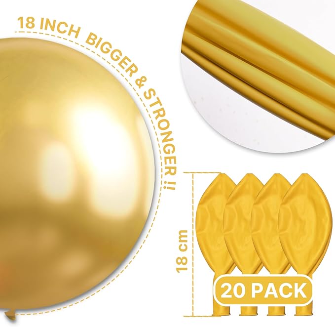 PartyWoo Gold Balloons 20pcs 18 Inch Gold Latex Helium Balloons for Birthday Wedding Anniversary Baby Shower Graduation Bachelorette Retirement Engagement Tea Casino Disco Party Decorations Gold-G101