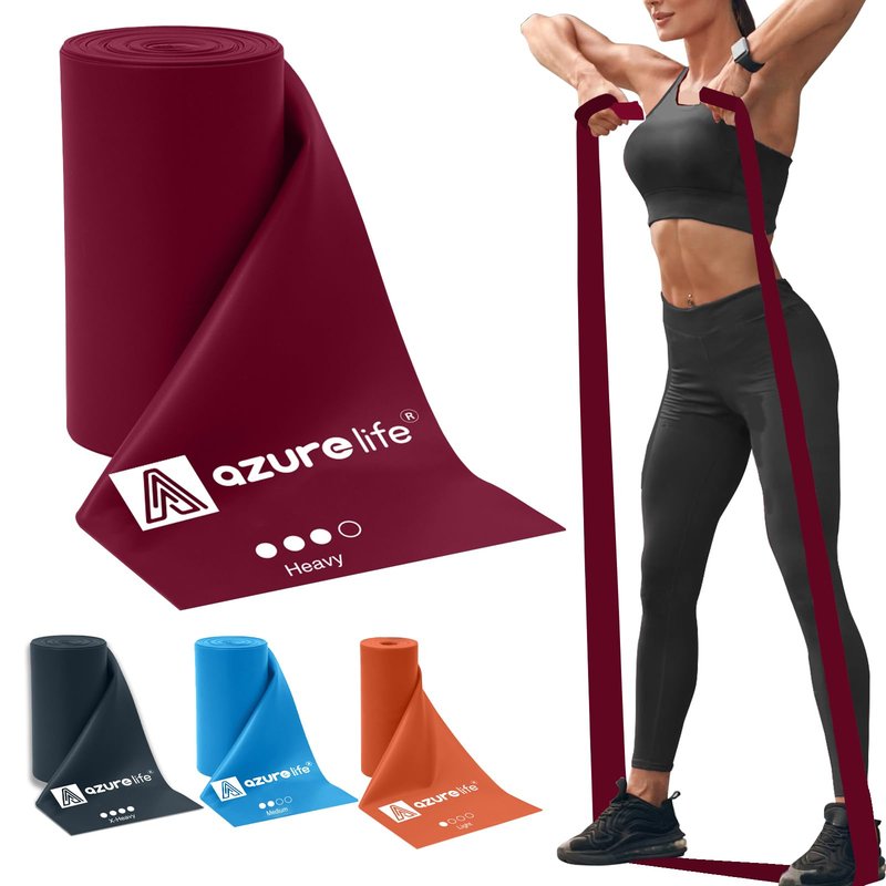 A AZURELIFE Professional Individual Exercise Resistance Bands, Single 5, 6,7 Ft or 8 Yards Elastic Bands, Non-Latex Stretch Bands for PT, Yoga, Pilates, Rehab, at-Home or The Gym Workouts