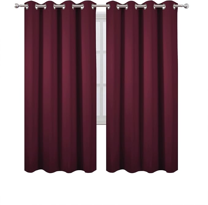 LEMOMO Blackout Curtains 66 x 72 Inch Long Burgundy Red Curtains Set of 2