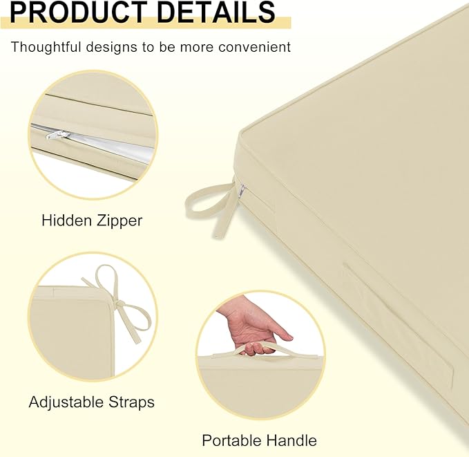 downluxe Outdoor Chair Cushions 24x24 with Removable Cover, Waterproof Patio Furniture Cushions, Deep Seat Cushions for Outdoor Furniture with Backrest for Sofa, Couch and Patio Chairs, Beige
