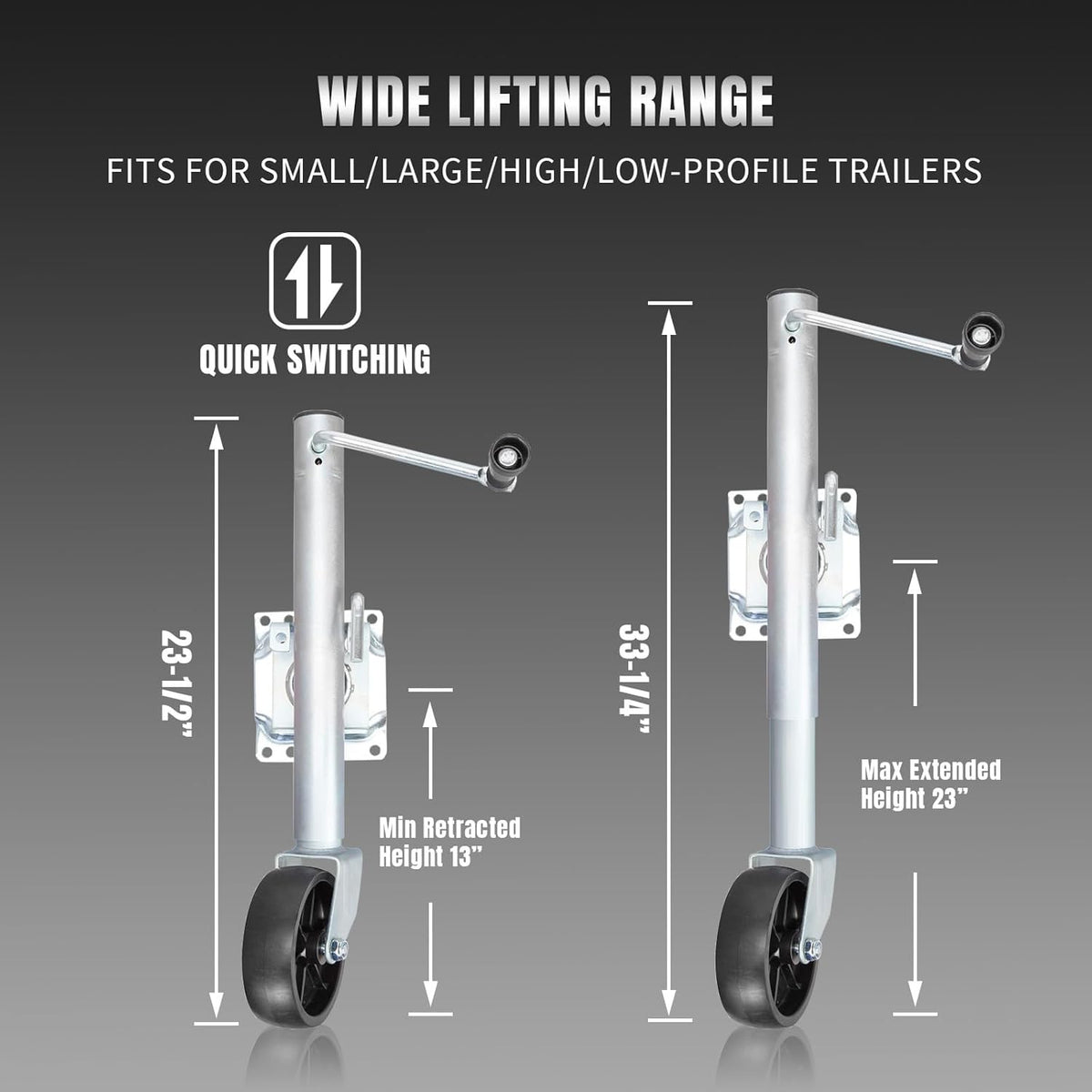 Road DAWG Boat Trailer Jack - Heavy Duty 1000 Lbs Capacity with 6-Inch Single Wheel | Swing-Back Design
