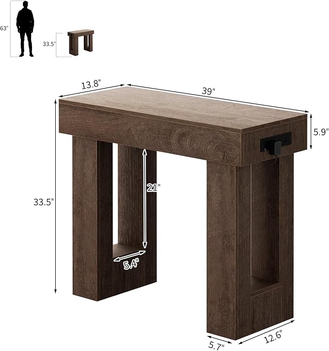 Unikito 39" Entryway Table with Socket and Sensor Light, Narrow Console Table with Storage Behind Couch, Farmhouse Entryway Table for Hallway, Behind The Couch, Living Room, Foyer