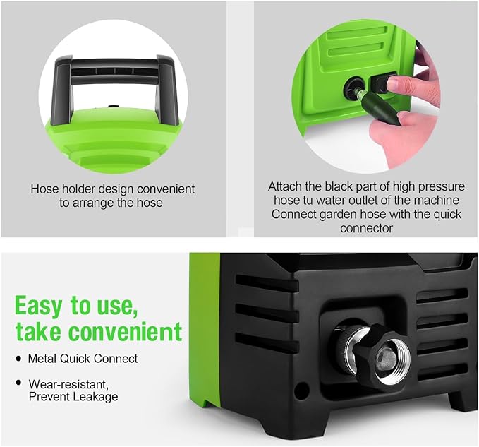 𝐏𝐨𝐰𝐞𝐫 𝐖𝐚𝐬𝐡𝐞𝐫 𝟒𝟓𝟎𝟎𝐏𝐒𝐈 Portable with 20FT Pipe, 4 Nozzle Set for Home/Cars/Fences/Windows, Green