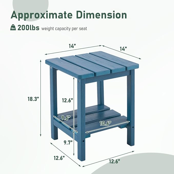 Furnimart Adirondack 2-Layer Square Outdoor Side Table, Extra-Thick HDPE Weather-Resistant Small Patio Table, Blue Outdoor End Table for Garden Balcony Yard Deck Poolside(Blue)