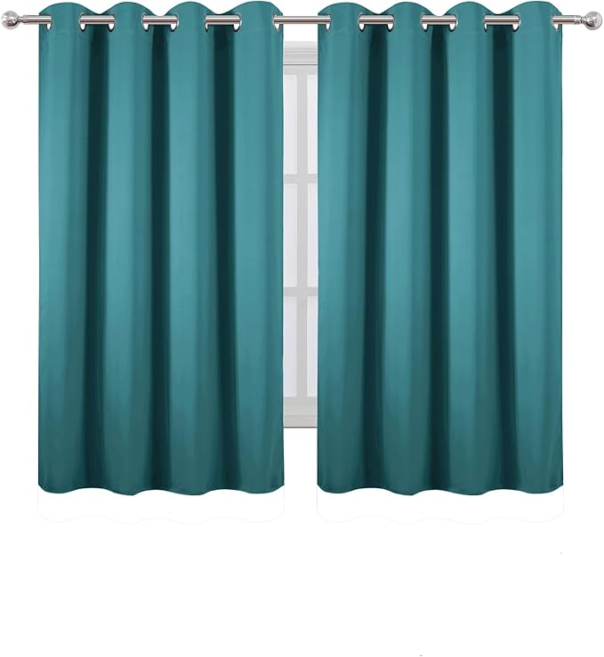 LEMOMO Blackout Curtains 66 x 54 Inch Long Sea Teal Curtains Set of 2 Panels