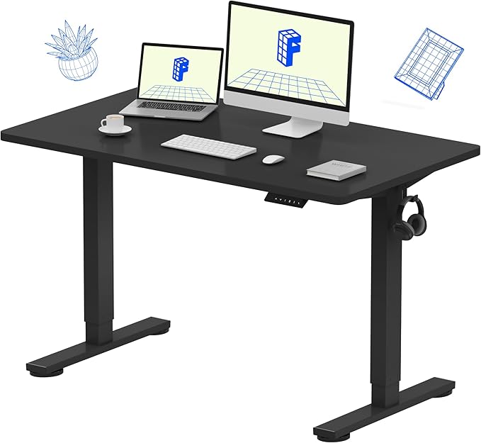 FLEXISPOT EN1 One-Piece Standing Desk, 48"x24" Seamless Desktop Electric Height Adjustable for Home Office, Study Rooms & Multi-Device Workstations, Black