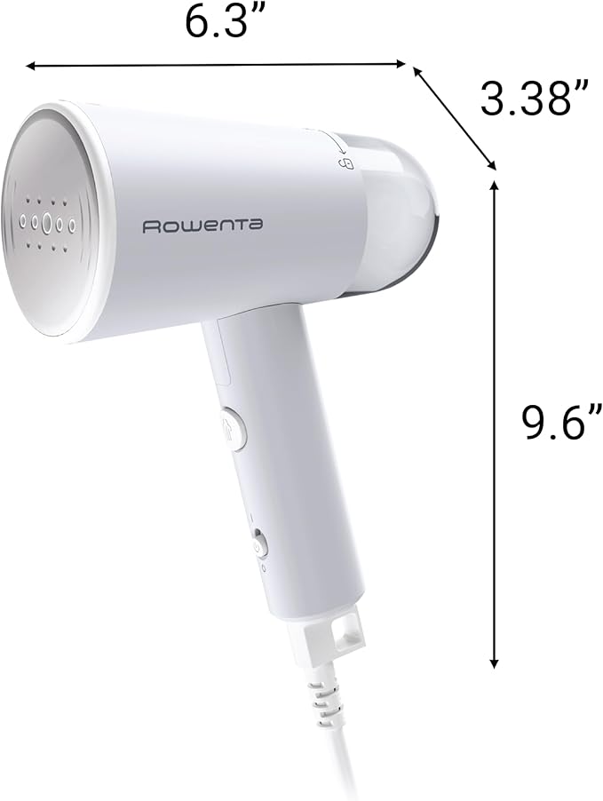 Rowenta Travel Steam Handheld Steamer 2.3 Oz Tank Capacity, Foldable,Easy Steam, Effortless wrinkle removal, 1100 watts Portable, Ironing, Fabric Steamer, Vacation Essentials, Gray, DR1011