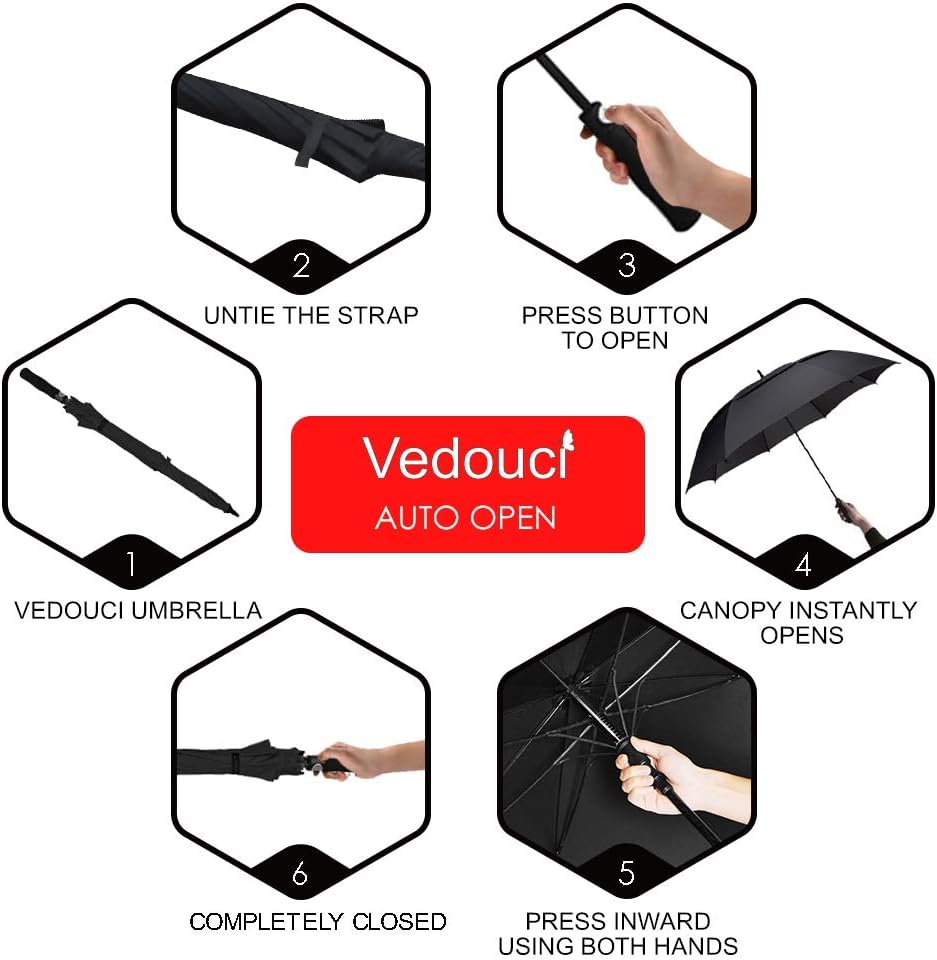 USA Golf Umbrella - Large Oversize Double Canopy Vented Windproof with Teflon Coating | Coal Black