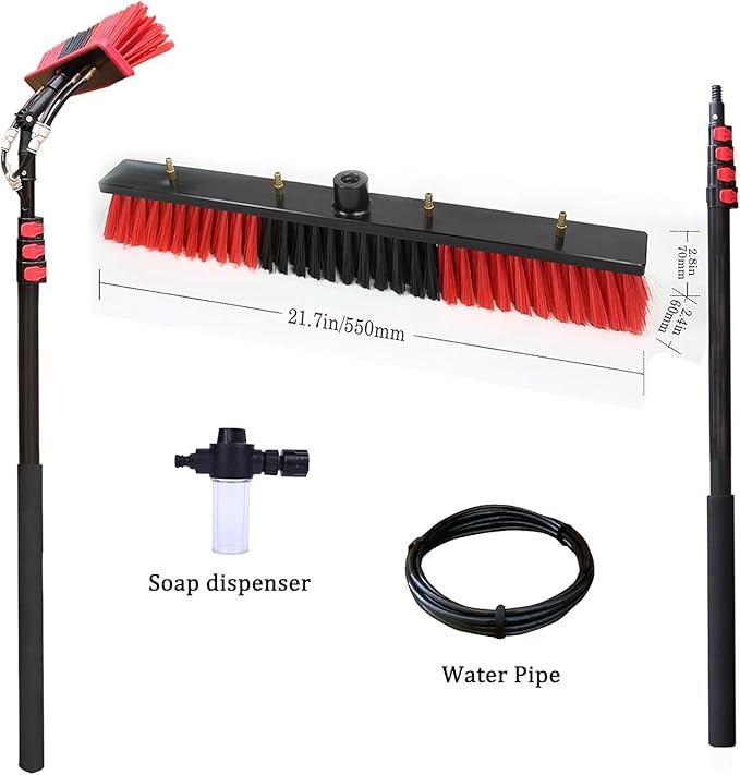 Wttagkl® 3-in-1 Glass Roof & Solar Panel Cleaner with Telescopic Pole (3.6-10.8m) and Hose Spray | Patio Roof Cleaning Tool with Water Hose Connection,6.0M/55cm Brush Head