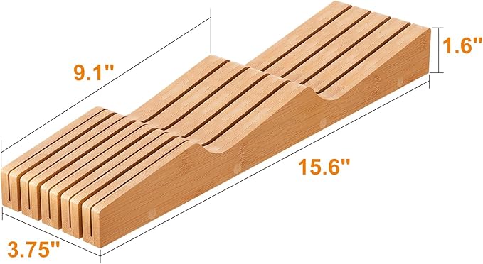 In-Drawer Knife Block Organizer - Bamboo Wood Drawer Knife Organizer-Protecting Knife Organizer Block (Not Included) (Natural, 9 Knives Dock)