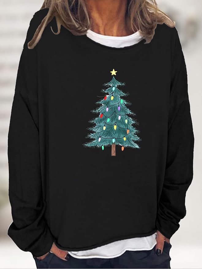 LOAIHA Merry Christmas Sweatshirt Crewneck Snowman Graphic Shirts Christmas Tree Sweater Long Sleeve Xmas Hoodie Pullover