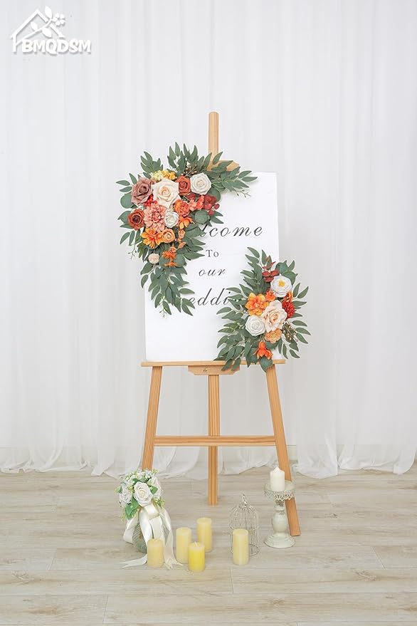 Faux Flowers Wedding Arch Flowers Kit(Pack of 2) for Wedding Decor Ceremony Reception Backdrop Thanksgiving Halloween Party Decoration (Orange)