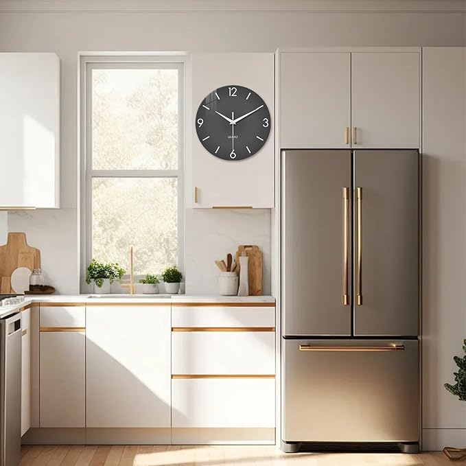 XFM Minimalist Wall Clock 16 Inch Large Grey Wall Clocks Battery Operated Round