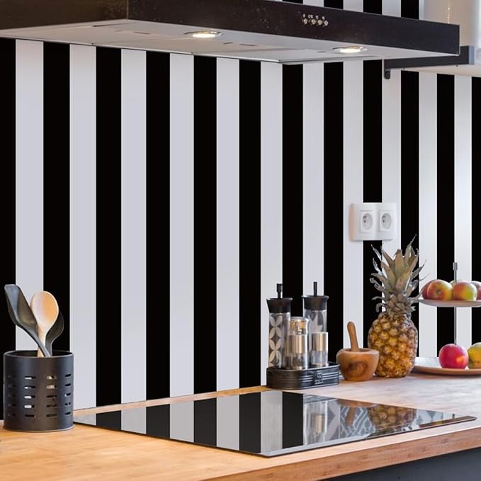 Jeweluck Black and White Wallpaper Peel and Stick Wall Paper 17.7”x118.1” Black