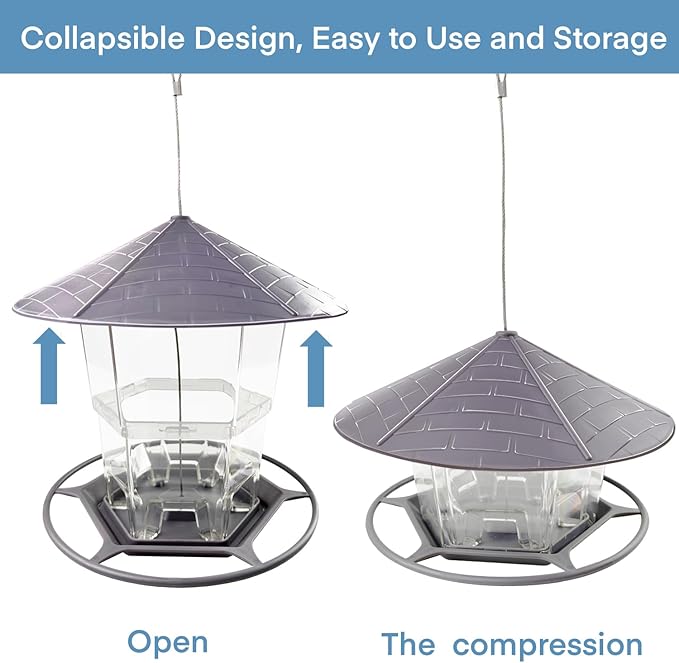 Bird Feeders for Outside, Adjustable Feeder with Sturdy Wire and Roof, Plastic Birds Feeder for Garden, Backyard, Terrace