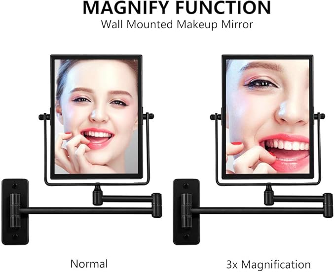 QiMH 3X Magnified Wall Mounted Mirror, Rectangular 8x6 Inch