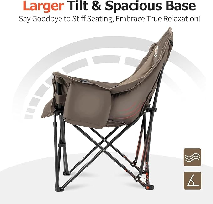 Overmont Gentle Heated Oversized Camping Chair for Adults - 3 Levels Seat & Back Separately Control - 500lbs Support Heavy Duty Padded Folding Chair Outdoor Garden Portable - Battery NOT Included