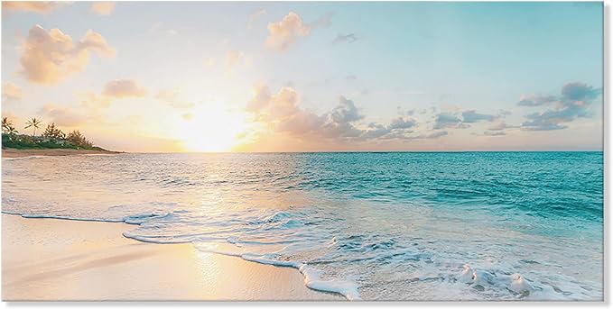 Goldfoilart Ocean Beach Sunset Canvas Wall Art