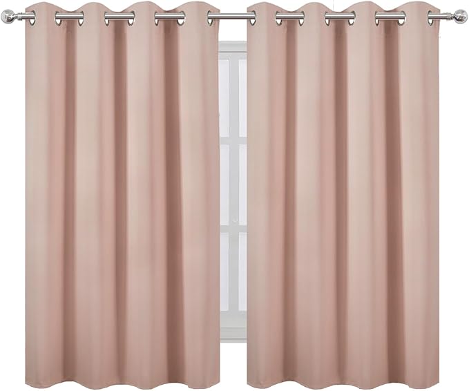 LEMOMO Blackout Curtains 66 x 54 Inch Long Blush Curtains Set of 2 Panels Room