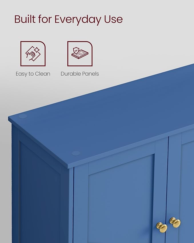 VASAGLE Floor Storage Cabinet, Shaker Cabinet with 2 Adjustable Shelves, 4 Doors, Tall Freestanding Organizer Unit, for Kitchen Bathroom Living Room, Bijou Blue UBBC553QE01S