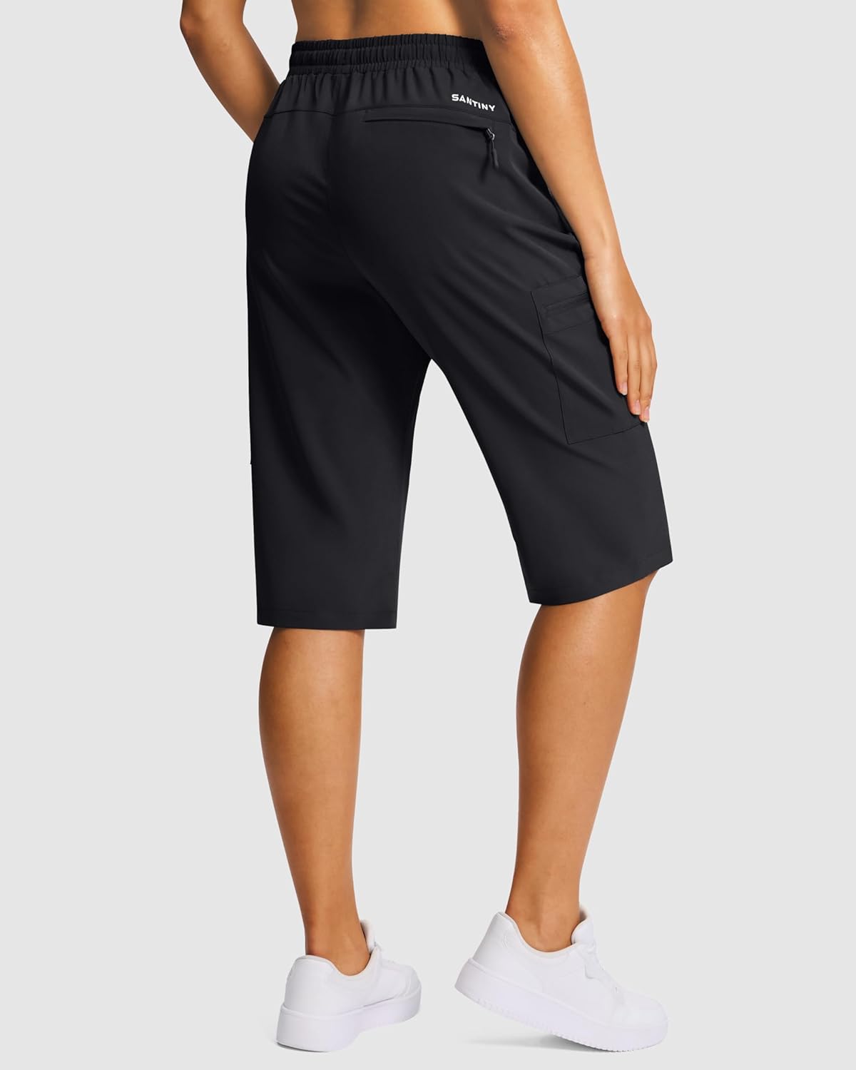 SANTINY Women's 15" Long Hiking Cargo Shorts - Lightweight, Quick-Dry with 5 Zipper Pockets