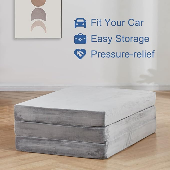 SINWEEK 4" Twin Memory Foam Folding Mattress with Storage Bag - Foldable Trifold Floor Bed Topper, CertiPUR-US Certified Guest Sleeping Pad, Machine Washable Cover
