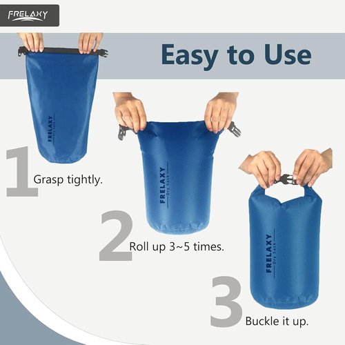 Frelaxy Waterproof Dry Bag Set - Lightweight & Durable 5L, 15L, 25L for Hiking, Camping, Kayaking | 3 Pack - Blue