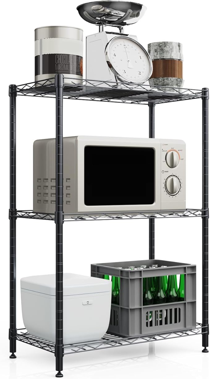 3 Tier Shelves Storage, Wire Shelf Unit, Standing Adjustable Metal Shelves Organizer, Storage Racks for Restaurant Garage Pantry Kitchen Garage（Medium，11.8" W x 21.5" L x 35.5" H）