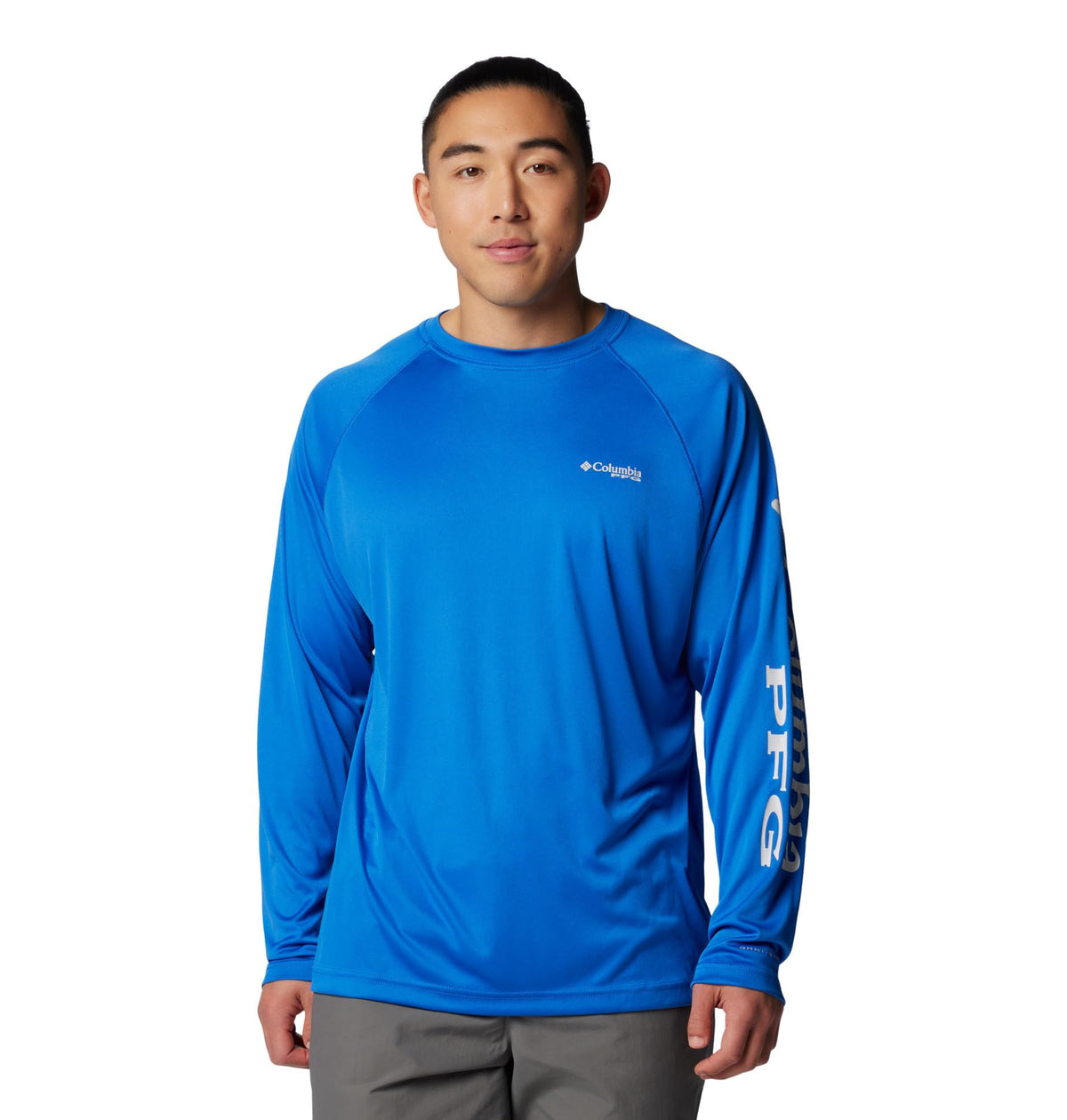 Columbia Men's PFG Terminal Tackle Long Sleeve Fishing Shirt, Vivid Blue/Cool Grey Logo, Large Tall