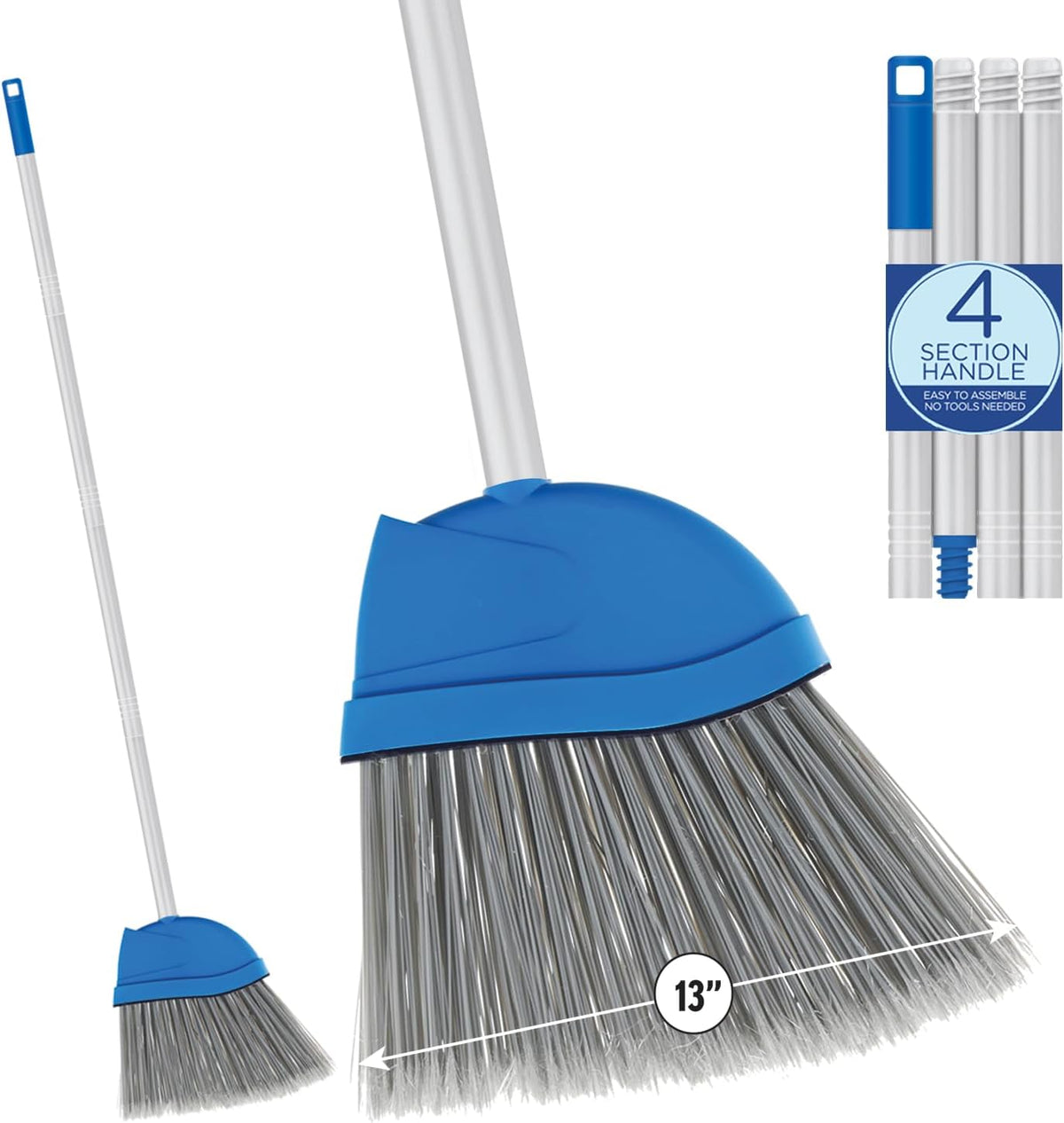 Angle Broom, 13" W Head, Large Style, Made w/Recycled Soda Bottle Bristles, & Aluminum, Includes Swivel Hang Cap for Storage -by LOLA, 1 Pack